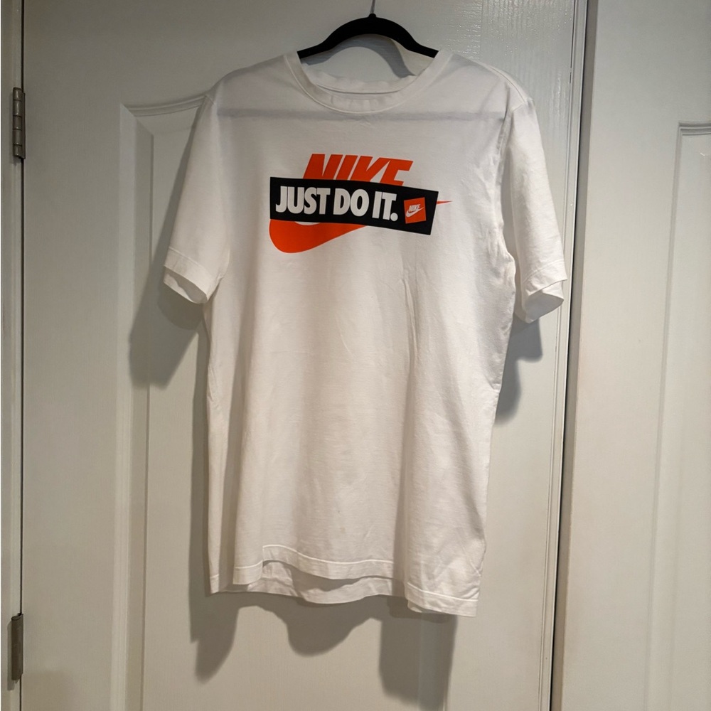 Nike Men's White T-Shirt with Orange Logo